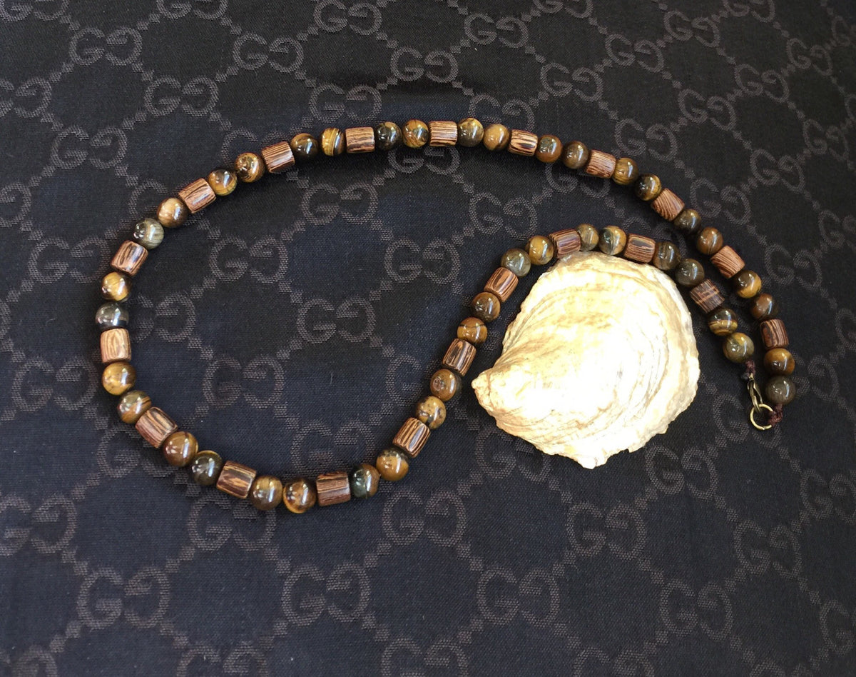 Mens Lava Beads Necklace, Black Lava Rock Necklace, Sandalwood
