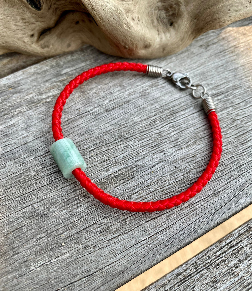 Good Luck Red Cord Bracelet, Emerald Green Jadeite, Lucky Jade Bracele