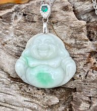 Load image into Gallery viewer, Natural Burmese Jadeite, Certified Grade A Jadeite, Laughing Buddha Jadeite Jade Pendant Necklace, Green Jadeite Pendant, Jade for Mom.