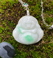 Load image into Gallery viewer, Natural Burmese Jadeite, Certified Grade A Jadeite, Laughing Buddha Jadeite Jade Pendant Necklace, Green Jadeite Pendant, Jade for Mom.