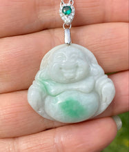 Load image into Gallery viewer, Natural Burmese Jadeite, Certified Grade A Jadeite, Laughing Buddha Jadeite Jade Pendant Necklace, Green Jadeite Pendant, Jade for Mom.