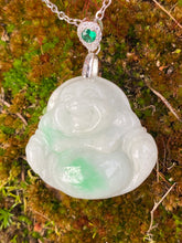 Load image into Gallery viewer, Natural Burmese Jadeite, Certified Grade A Jadeite, Laughing Buddha Jadeite Jade Pendant Necklace, Green Jadeite Pendant, Jade for Mom.