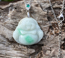 Load image into Gallery viewer, Natural Burmese Jadeite, Certified Grade A Jadeite, Laughing Buddha Jadeite Jade Pendant Necklace, Green Jadeite Pendant, Jade for Mom.