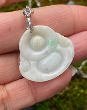 Load image into Gallery viewer, Natural Burmese Jadeite, Certified Grade A Jadeite, Laughing Buddha Jadeite Jade Pendant Necklace, Green Jadeite Pendant, Jade for Mom.