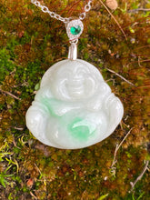 Load image into Gallery viewer, Natural Burmese Jadeite, Certified Grade A Jadeite, Laughing Buddha Jadeite Jade Pendant Necklace, Green Jadeite Pendant, Jade for Mom.