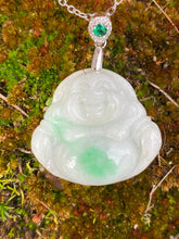 Load image into Gallery viewer, Natural Burmese Jadeite, Certified Grade A Jadeite, Laughing Buddha Jadeite Jade Pendant Necklace, Green Jadeite Pendant, Jade for Mom.