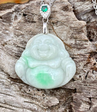 Load image into Gallery viewer, Natural Burmese Jadeite, Certified Grade A Jadeite, Laughing Buddha Jadeite Jade Pendant Necklace, Green Jadeite Pendant, Jade for Mom.