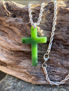 Jade Cross Necklace, Canadian Nephrite Jade, Canadian Jade Cross Pendant, Nephrite Jade Pendant, Green Jade Cross Necklace