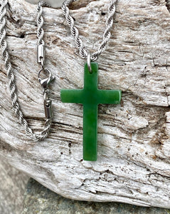 Jade Cross Necklace, Canadian Nephrite Jade, Canadian Jade Cross Pendant, Nephrite Jade Pendant, Green Jade Cross Necklace