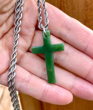 Load image into Gallery viewer, Jade Cross Necklace, Canadian Nephrite Jade, Canadian Jade Cross Pendant, Nephrite Jade Pendant, Green Jade Cross Necklace