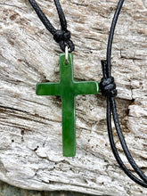 Load image into Gallery viewer, Jade Cross Necklace, Canadian Nephrite Jade, Canadian Jade Cross Pendant, Nephrite Jade Pendant, Green Jade Cross Necklace