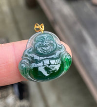 Load image into Gallery viewer, Certified Grade A Jadeite Pendant, Icy Green Jadeite, Laughing Buddha, Jadeite Pendant 18k, Lucky Jade Buddha