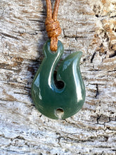 Load image into Gallery viewer, Jade Fish Hook Pendant, Natural Nephrite Jade, Jade Māori Fish Hook pendant, Jade Necklace Men, Jade for Boyfriend, Green Jade Necklace.