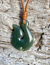 Load image into Gallery viewer, Jade Fish Hook Pendant, Natural Nephrite Jade, Jade Māori Fish Hook pendant, Jade Necklace Men, Jade for Boyfriend, Green Jade Necklace.