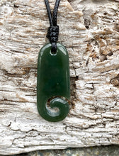 Load image into Gallery viewer, Natural Nephrite Jade, Māori Style Jade Pendant, Jade Fish Hook Pendant, Men&#39;s Jade Necklace, Green Jade Pendant, Jade for boyfriend.