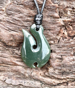 Jade Fish Hook Pendant, Natural Nephrite Jade, Jade Māori Fish Hook pendant, Jade Necklace Men, Jade for Boyfriend, Green Jade Necklace.