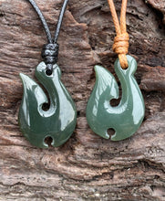 Load image into Gallery viewer, Jade Fish Hook Pendant, Natural Nephrite Jade, Jade Māori Fish Hook pendant, Jade Necklace Men, Jade for Boyfriend, Green Jade Necklace.