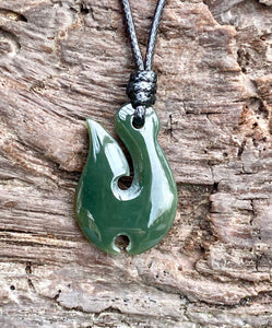 Jade Fish Hook Pendant, Natural Nephrite Jade, Jade Māori Fish Hook pendant, Jade Necklace Men, Jade for Boyfriend, Green Jade Necklace.