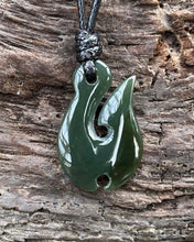 Load image into Gallery viewer, Jade Fish Hook Pendant, Natural Nephrite Jade, Jade Māori Fish Hook pendant, Jade Necklace Men, Jade for Boyfriend, Green Jade Necklace.