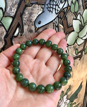 Load image into Gallery viewer, Men&#39;s Bracelet, 10mm Nephrite Jade Bracelet, 100% Authentic Natural Canadian Nephrite Jade Beads