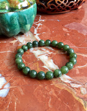 Load image into Gallery viewer, Men&#39;s Bracelet, 10mm Nephrite Jade Bracelet, 100% Authentic Natural Canadian Nephrite Jade Beads