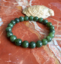 Load image into Gallery viewer, Men&#39;s Bracelet, 10mm Nephrite Jade Bracelet, 100% Authentic Natural Canadian Nephrite Jade Beads