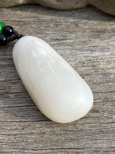 Certified Natural Hand-carved Hetian Nephrite Jade Pendant, Vintage Hetian Jade Pebble, Chinese Nephrite Jade, Jade lotus & fish.