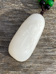 Certified Natural Hand-carved Hetian Nephrite Jade Pendant, Vintage Hetian Jade Pebble, Chinese Nephrite Jade, Jade lotus & fish.