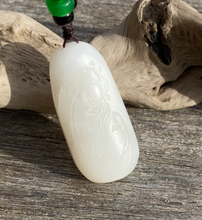 Load image into Gallery viewer, Certified Natural Hand-carved Hetian Nephrite Jade Pendant, Vintage Hetian Jade Pebble, Chinese Nephrite Jade, Jade lotus &amp; fish.