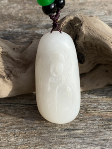 Certified Natural Hand-carved Hetian Nephrite Jade Pendant, Vintage Hetian Jade Pebble, Chinese Nephrite Jade, Jade lotus & fish.