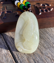 Load image into Gallery viewer, Certified Natural Hand-carved Hetian Nephrite Jade Pendant, Vintage Hetian Jade Pebble, Chinese Nephrite Jade, Lotus &amp; Fish