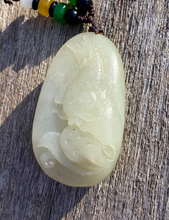 Load image into Gallery viewer, Certified Natural Hand-carved Hetian Nephrite Jade Pendant, Vintage Hetian Jade Pebble, Chinese Nephrite Jade, Lotus &amp; Fish