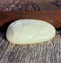 Load image into Gallery viewer, Certified Natural Hand-carved Hetian Nephrite Jade Pendant, Vintage Hetian Jade Pebble, Chinese Nephrite Jade, Lotus &amp; Fish