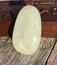 Load image into Gallery viewer, Certified Natural Hand-carved Hetian Nephrite Jade Pendant, Vintage Hetian Jade Pebble, Chinese Nephrite Jade, Lotus &amp; Fish