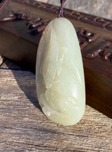 Load image into Gallery viewer, Certified Natural Hand-carved Hetian Nephrite Jade Pendant, Vintage Hetian Jade Pebble, Chinese Nephrite Jade, Lotus &amp; Fish