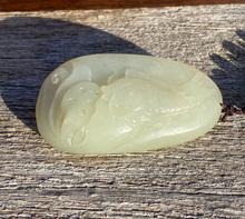 Load image into Gallery viewer, Certified Natural Hand-carved Hetian Nephrite Jade Pendant, Vintage Hetian Jade Pebble, Chinese Nephrite Jade, Lotus &amp; Fish