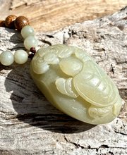 Load image into Gallery viewer, Certified Natural Hand-carved Hetian Nephrite Jade Pendant, Vintage Hetian Jade Pebble, Chinese Nephrite Jade, Jade Turtle &amp; Bat Handheld