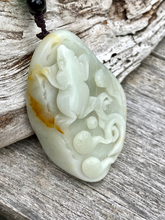 Load image into Gallery viewer, Certified Natural Hand-carved Hetian Nephrite Jade Pendant, Vintage Hetian Jade Pebble, Chinese Nephrite Jade Frogs