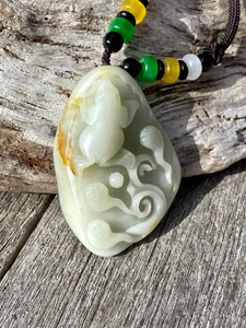 Certified Natural Hand-carved Hetian Nephrite Jade Pendant, Vintage Hetian Jade Pebble, Chinese Nephrite Jade Frogs