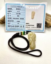 Load image into Gallery viewer, Certified Natural Hand-carved Hetian Nephrite Jade Snake, Vintage Hetian Jade Pebble, Chinese Nephrite Jade Pendant Necklace