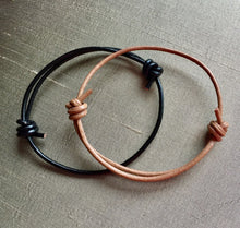 Load image into Gallery viewer, Leather Cord Bracelet, Men&#39;s Leather Bracelet, Surfer Bracelet, Bracelet for kids, Family Bracelet, Adjustable Bracelet with Sliding Knots.