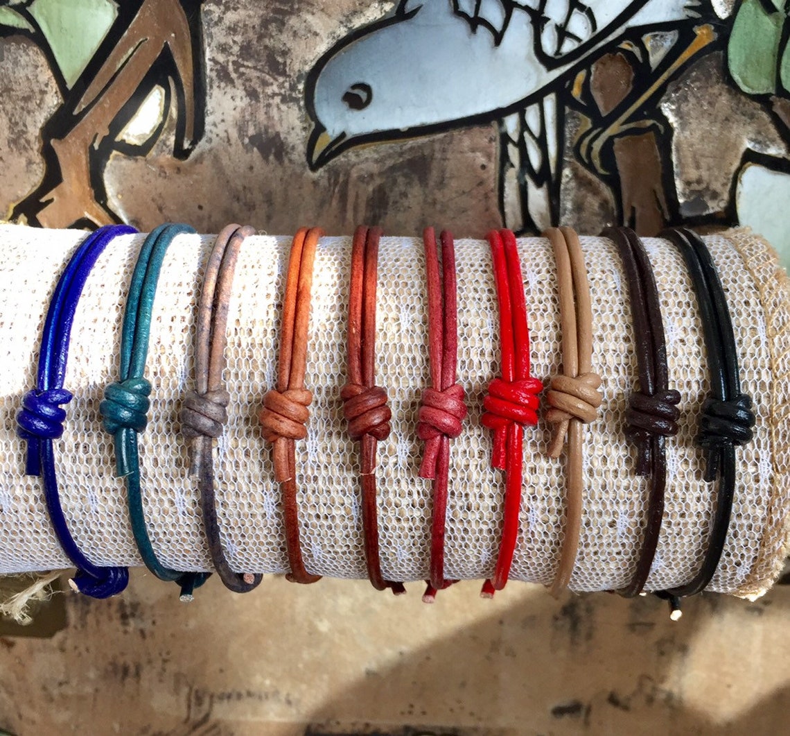 Genuine Leather Cord Bracelet, Adjustable, Men's Bracelet, Blue Bracelet,  Red Cord Bracelet, Love, Friendship, Graduation, Family Bracelets, Kids