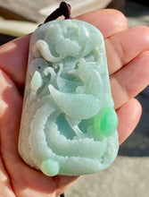 Load image into Gallery viewer, Certified Grade A Jadeite Pendant, Large Jadeite Pendant Necklaces, Emerald Green Jadeite Pendant, Phoenix &amp; Peony.