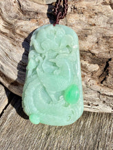 Load image into Gallery viewer, Certified Grade A Jadeite Pendant, Large Jadeite Pendant Necklaces, Emerald Green Jadeite Pendant, Phoenix &amp; Peony.