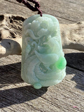 Load image into Gallery viewer, Certified Grade A Jadeite Pendant, Large Jadeite Pendant Necklaces, Emerald Green Jadeite Pendant, Phoenix &amp; Peony.