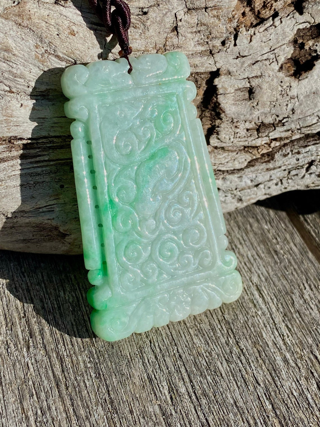 Certified Grade A Jadeite Pendant, Large Burmese Jadeite Pendant, Hand Carved Moire Jadeite, Jadeite Plaque Pendant.