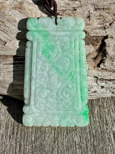 Load image into Gallery viewer, Certified Grade A Jadeite Pendant, Large Burmese Jadeite Pendant, Hand Carved Moire Jadeite, Jadeite Plaque Pendant.