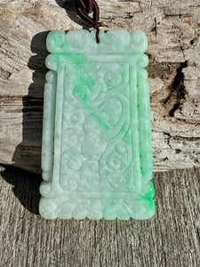 Certified Grade A Jadeite Pendant, Large Burmese Jadeite Pendant, Hand Carved Moire Jadeite, Jadeite Plaque Pendant.