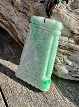 Load image into Gallery viewer, Certified Grade A Jadeite Pendant, Large Burmese Jadeite Pendant, Hand Carved Moire Jadeite, Jadeite Plaque Pendant.