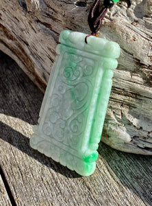 Certified Grade A Jadeite Pendant, Large Burmese Jadeite Pendant, Hand Carved Moire Jadeite, Jadeite Plaque Pendant.